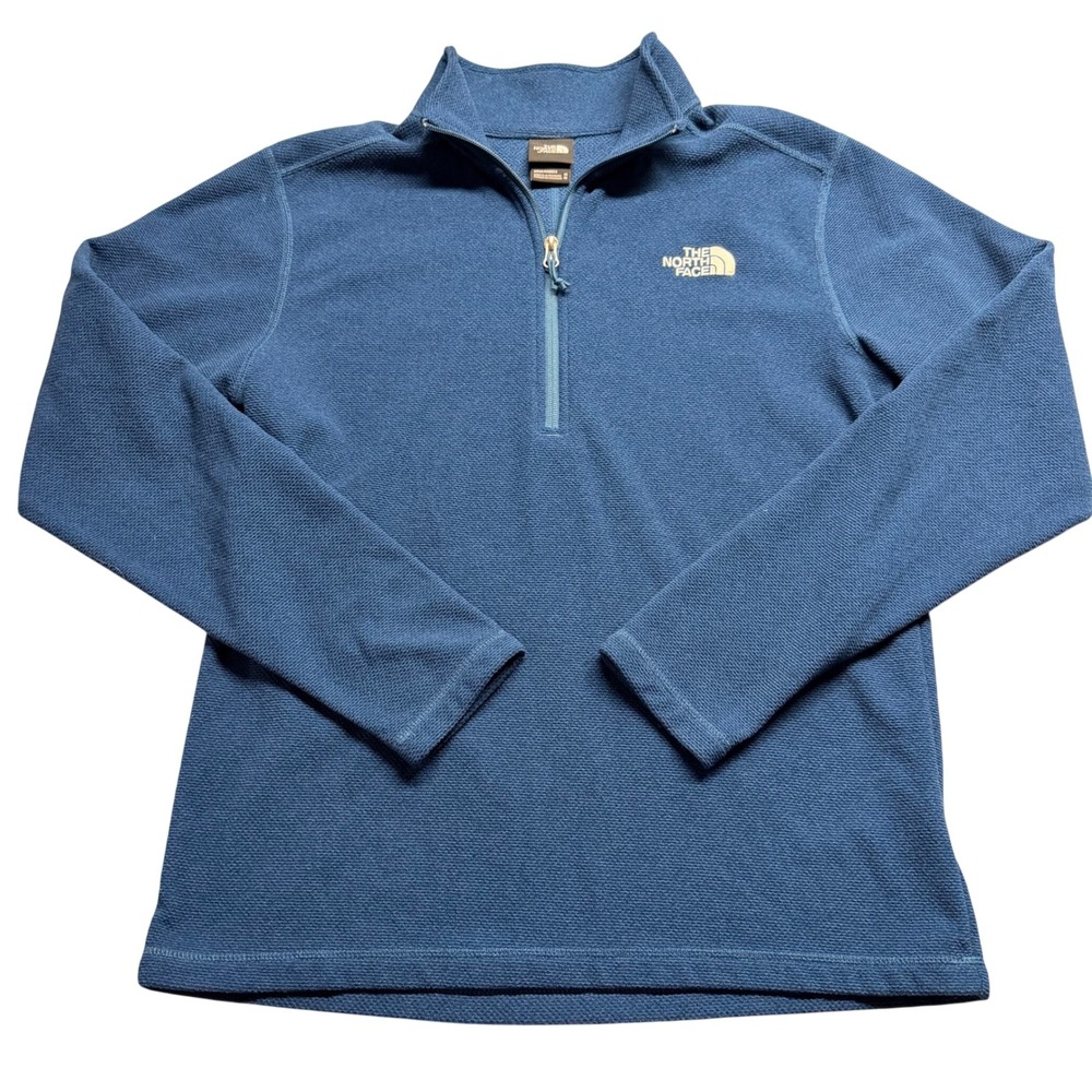 The North Face Mens Blue Textured Fleece Quarter Zip Pullover Sweater Size M